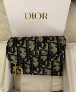 Dior Saddle Flap Card Holder (Blue Dior Oblique Jacquard)