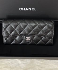 Chanel Classic Long Flap Wallet (Black Caviar SHW)