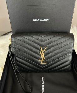 Saint Laurent Cassandre Matelassé Flap Pouch in Quilted Grain de Poudre Embossed Leather