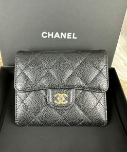 Chanel Classic Small Flat Wallet (Black Caviar GHW)